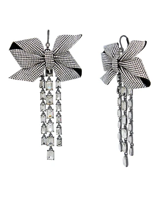 Betsey Johnson Faux Stone Pave Bow Fringe Earrings