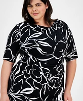 Connected Plus Printed Pleat-Detailed Dress