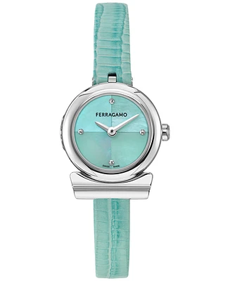 Ferragamo Women's Swiss Blue Leather Strap Watch 23mm