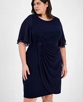 Connected Plus Draped Flutter-Sleeve Sheath Dress