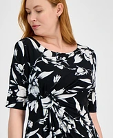 Connected Petite Printed Twist-Front Sheath Dress