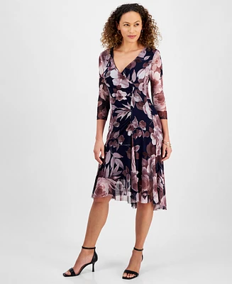 Connected Petite V-Neck Side-Shirred High-Low Dress