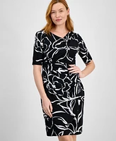 Connected Petite Printed Pleat-Detailed Dress