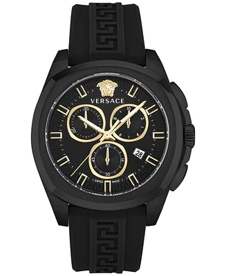 Versace Men's Swiss Chronograph Geo Black Silicone Strap Watch 43mm