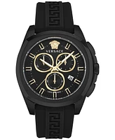 Versace Men's Swiss Chronograph Geo Black Silicone Strap Watch 43mm