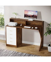 Tribesigns Computer Desk with 5 Drawers, 47-Inch Home Office Desk with Monitor Stand and Printer Space, Modern Ergonomic Pc Study Writing Table for Be