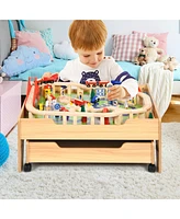 Gouun Children's Wooden Railway Set Table with 100 Pieces Storage Drawers