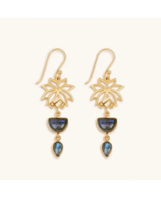 Karma and Luck Subtle Movement - Gold Lotus Labradorite Earrings