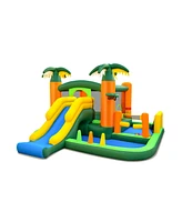 Gouun 8-in-1 Tropical Inflatable Bounce Castle with 2 Ball Pits Slide and Tunnel Without Blower