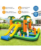 Gouun 8-in-1 Tropical Inflatable Bounce Castle with 2 Ball Pits Slide and Tunnel Without Blower