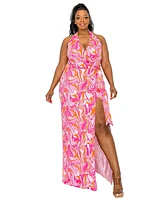 L I V D Plus Vortico Halter Neck Slit Dress