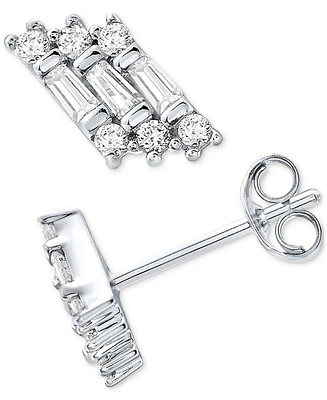 Diamond Tapered Baguette & Round Cluster Stud Earrings (1/5 ct. t.w.) in 10k White Gold