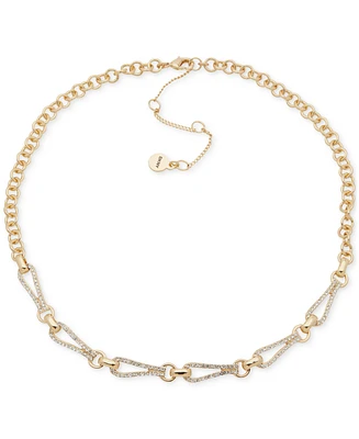 Dkny Gold-Tone Crystal Pave Looped Open Link Collar Necklace, 16" + 3" extender