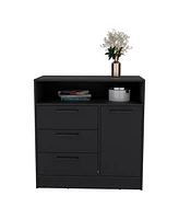 Depot E-Shop Lizton Dresser with Spacious 3-Drawer and Single-Door Storage Cabinet, Black