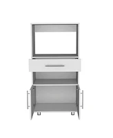 Depot E-Shop Wales Kitchen Pantry 48" H, Two Open Storage Shelves, One for Microwave, Two Doors, Four Legs