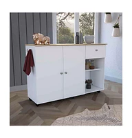 Depot E-Shop Syros Kitchen Island Cart, Six Carter, One Drawer, Double Door Cabinet, Two External Shelves, Four Interior Shelves, White / Pine