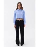 Nocturne Women's Double Collar Cotton Button-Up Shirt