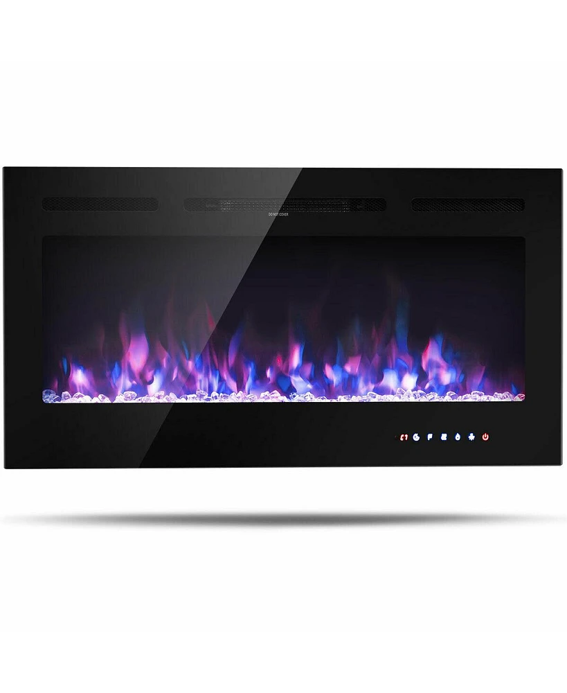 Gymax 40'' Electric Fireplace Recessed and Wall Mounted 750W/1500W W/ Multicolor Flame