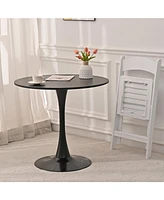 Slickblue 31.5" Round Mid-Century Black Tulip Dining Table for Modern Spaces