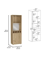 Depot E-Shop Dallas Bar Double Door Cabinet, Five Built-in Wine Rack, Two Shelves, Two Interior Shelves, Light Oak