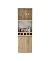 Depot E-Shop Dallas Bar Double Door Cabinet, Five Built-in Wine Rack, Two Shelves, Two Interior Shelves, Light Oak