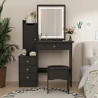 Homsee Grey Wood Silding Led Mirror Makeup Vanity Sets Dresser Table Sets With Storage Shelves, 4-Drawers and Stool