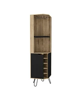 Depot E-Shop Bursan Corner Cabinet Six Built-in Wine Rack, Two Shelves, Four Shelves, Macadamia / Black