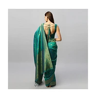 One Minute Saree Petite Yara Green Moss Weave Art Silk Ready to Wear Sari