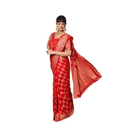 One Minute Saree Women's Jiva Red Gold Embroidered Georgette Ready to Wear Sari