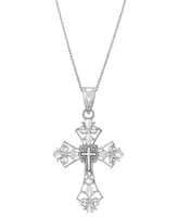 Ornate Openwork Cross 18" Pendant Necklace in 14k White Gold