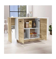 Depot E-Shop Creta Kitchen Island, Double Door Cabinets, Two External Shelves, Three Shelves, White / Light Oak