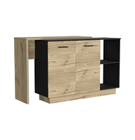 Creta Kitchen Island, Double Door Cabinets, Two External Shelves, Three White / Light Oak