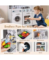 Costway Kids Kitchen Playset with Realistic Lights & Sounds Ice Maker Stoves Sink Oven