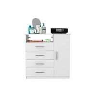 Rioja 4 Drawer Dresser, One Open Shelf, Superior Top, Single Door Cabinet, White