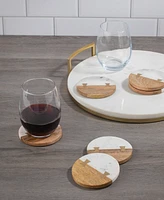 Thirstystone Round Marble and Wood Coasters with Inlay, Set of 6