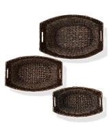 Casafield Set of 3 Oval Baskets with Handles - Espresso, Water Hyacinth Woven Storage Totes for Blankets, Laundry, Bathroom, Bedroom, Living Room