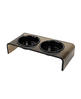 Hiddin Small Bronze Double Bowl Pet Feeder with Black Bowls