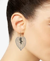 lonna & lilly Gold-Tone Black Stone Leaf Drop Earrings