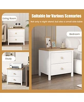 Gymax 2 Pcs Nightstand Farmhouse Side End Table w/ Solid Wood Legs & Drawers