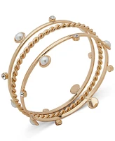 Anne Klein Gold-Tone 3-Pc. Set Imitation Pearl & Crystal Stacking Bracelets