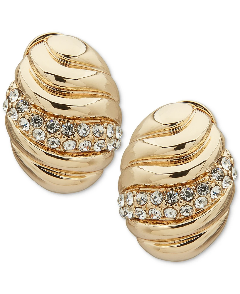 Anne Klein Gold-Tone Crystal Pave Sculptural Button Clip On Earrings