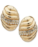 Anne Klein Gold-Tone Crystal Pave Sculptural Button Clip On Earrings