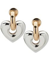 Anne Klein Two-Tone Structural Heart Dangle Drop Clip On Earrings