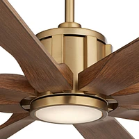 60" Defender Modern Indoor Outdoor Ceiling Fan 8 Blade Led Light Remote Control Soft Brass Finish Motor Brown Koa Finish Blades Bedroom Patio Living R