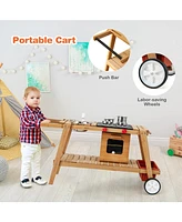 Hongge Wooden Play Cart for Toddlers Over 3 Years Old with Sun Proof Umbrella