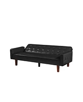 Slickblue Black Convertible Double Folding Sofa Bed in Pu Leather with Tufted Buttons and Removable Wooden Feet for Living Room