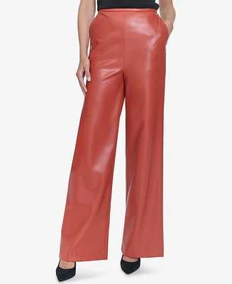 Halston Women's Faux-Leather Straight-Leg Pants