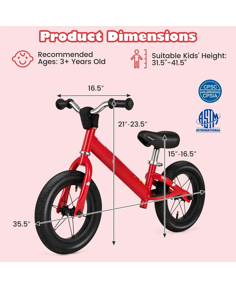 Hongge 12 Inch Toddler Balance Bike with Height Adjustable Handlebar and Seat-Red