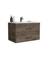 Depot E-Shop Cardova Floating Vanity Bathroom with 2-Drawers, Dark Brown / White