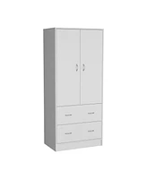 Depot E-Shop Silo 71" H Armoire with Two Doors, Two Drawers, and Hanging Rod,White